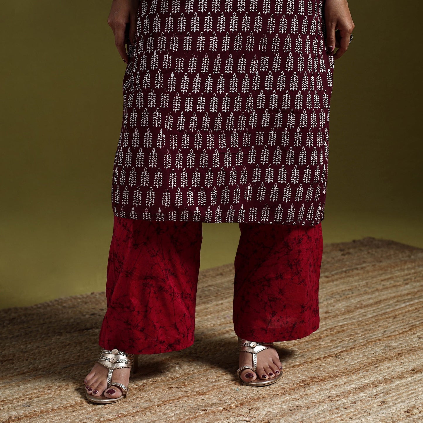 Hand block batik print cotton suit set with dupatta