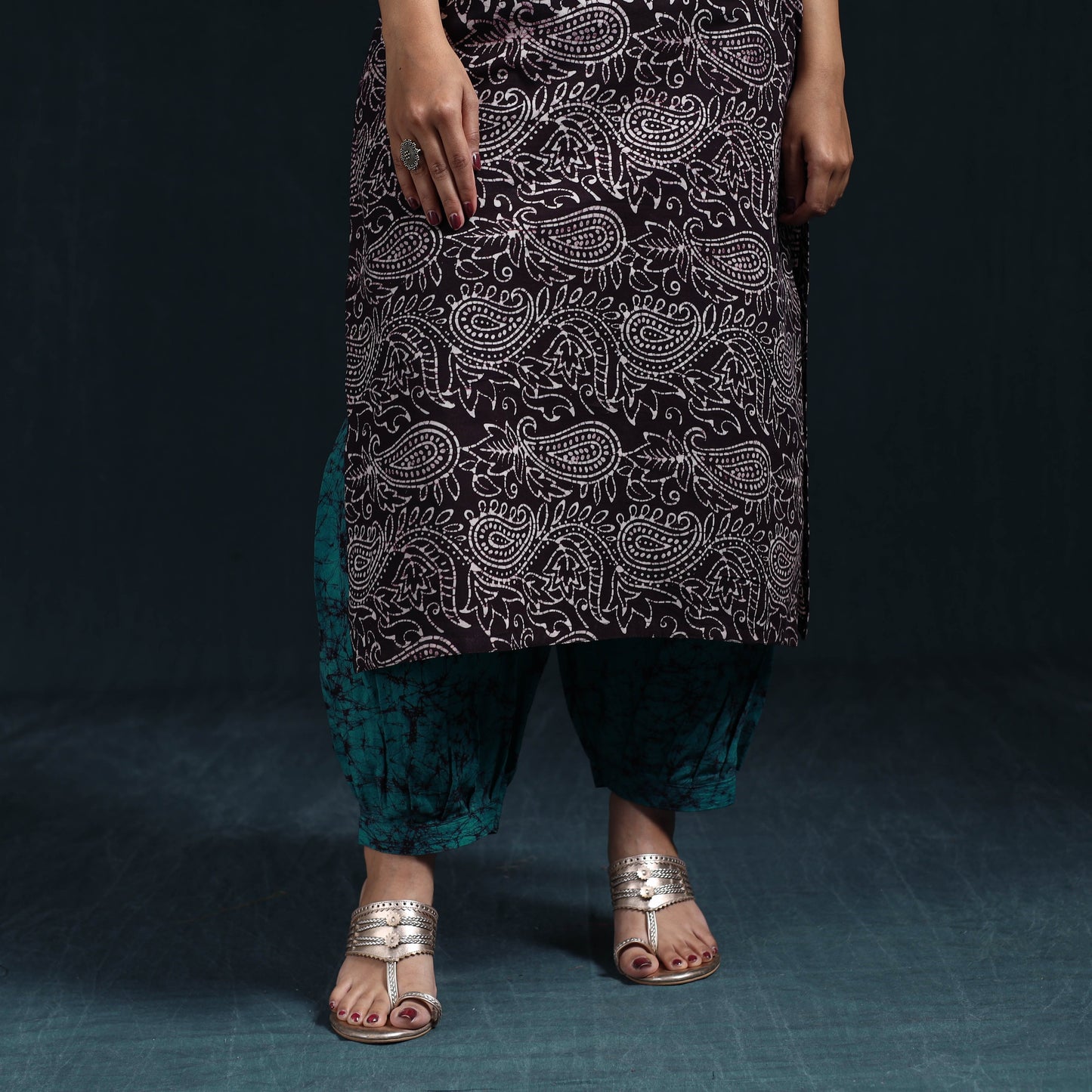 Hand batik cotton suit set with dupatta for women 13
