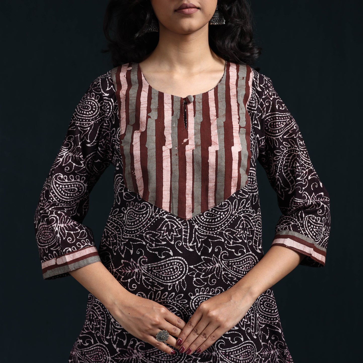 Hand batik cotton suit set with dupatta for women 13