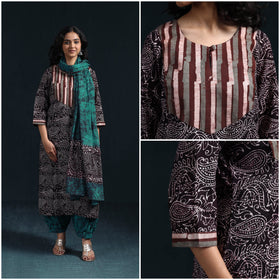 Hand batik cotton suit set with dupatta for women 13