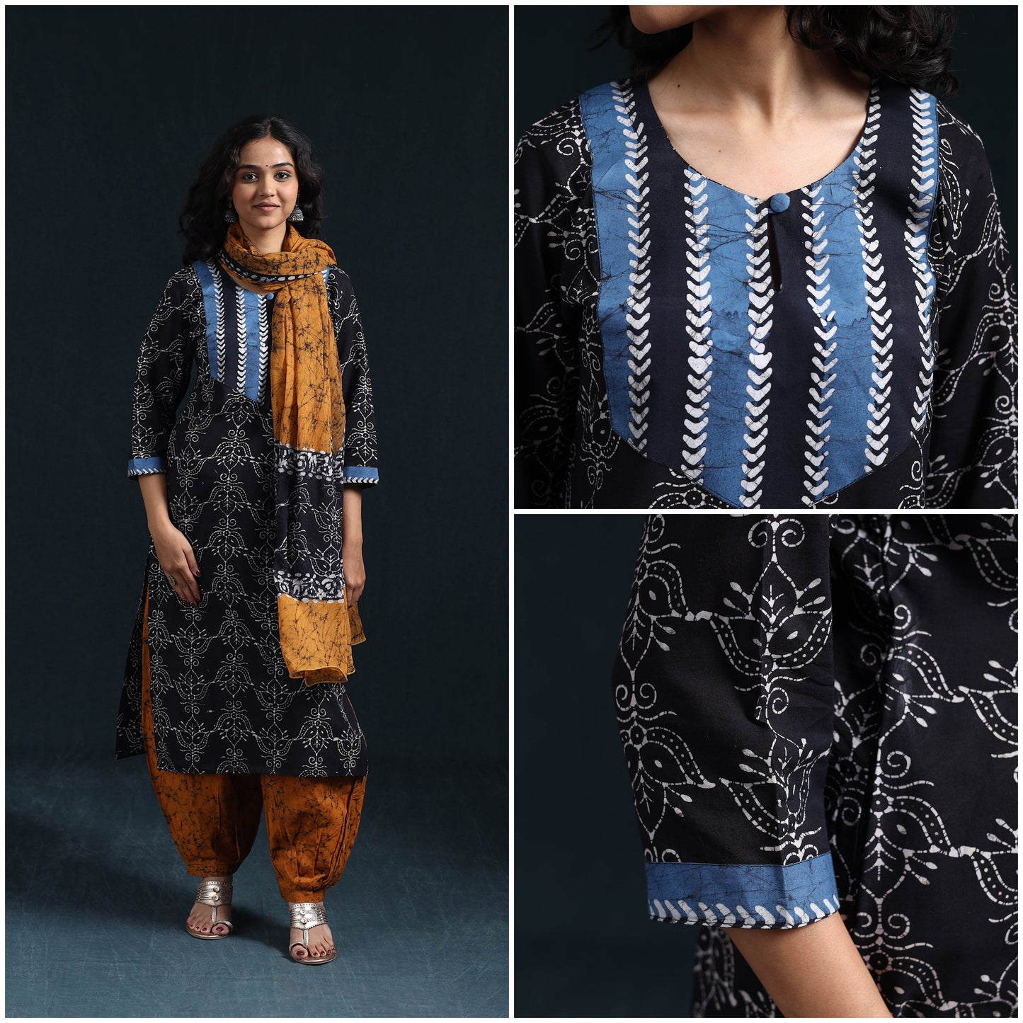 Hand batik cotton suit set with dupatta for women 14