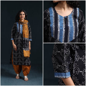 Hand batik cotton suit set with dupatta for women 14