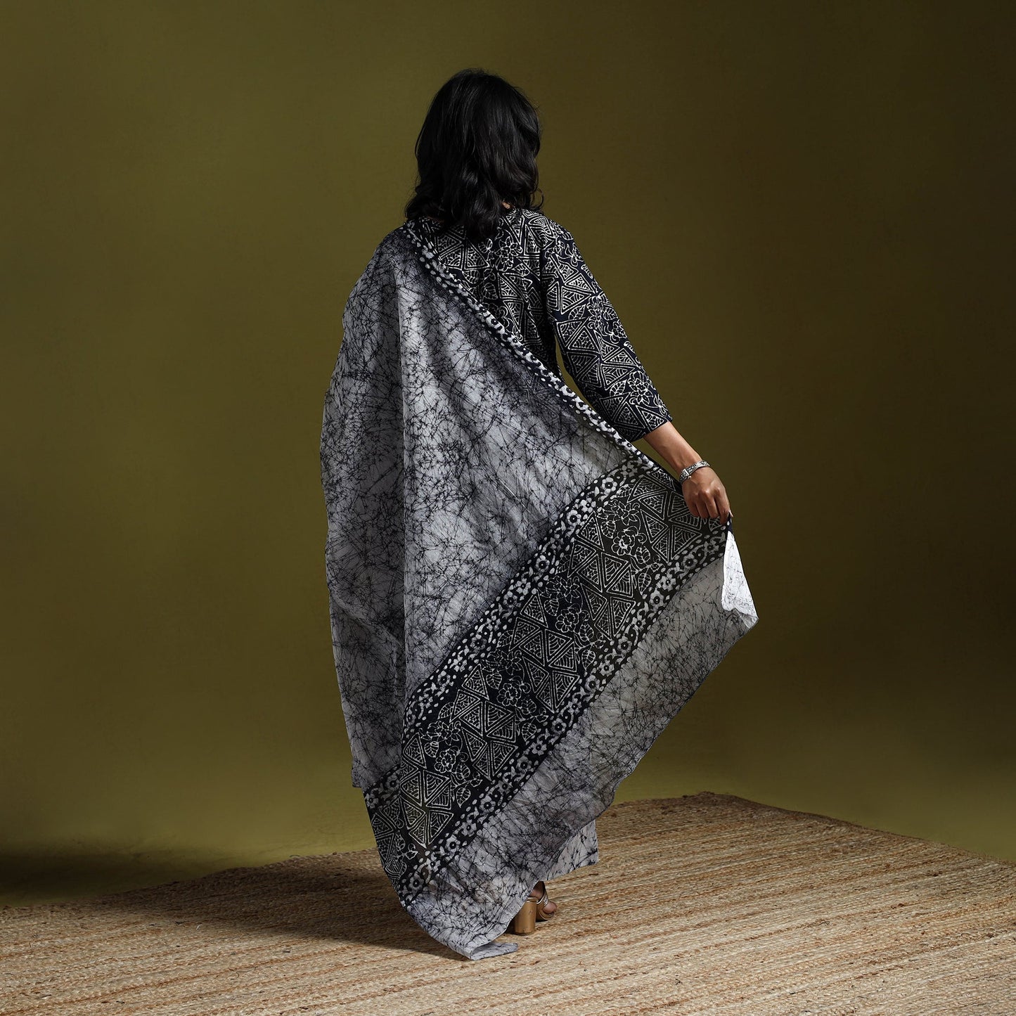 Hand block batik print cotton suit set with dupatta