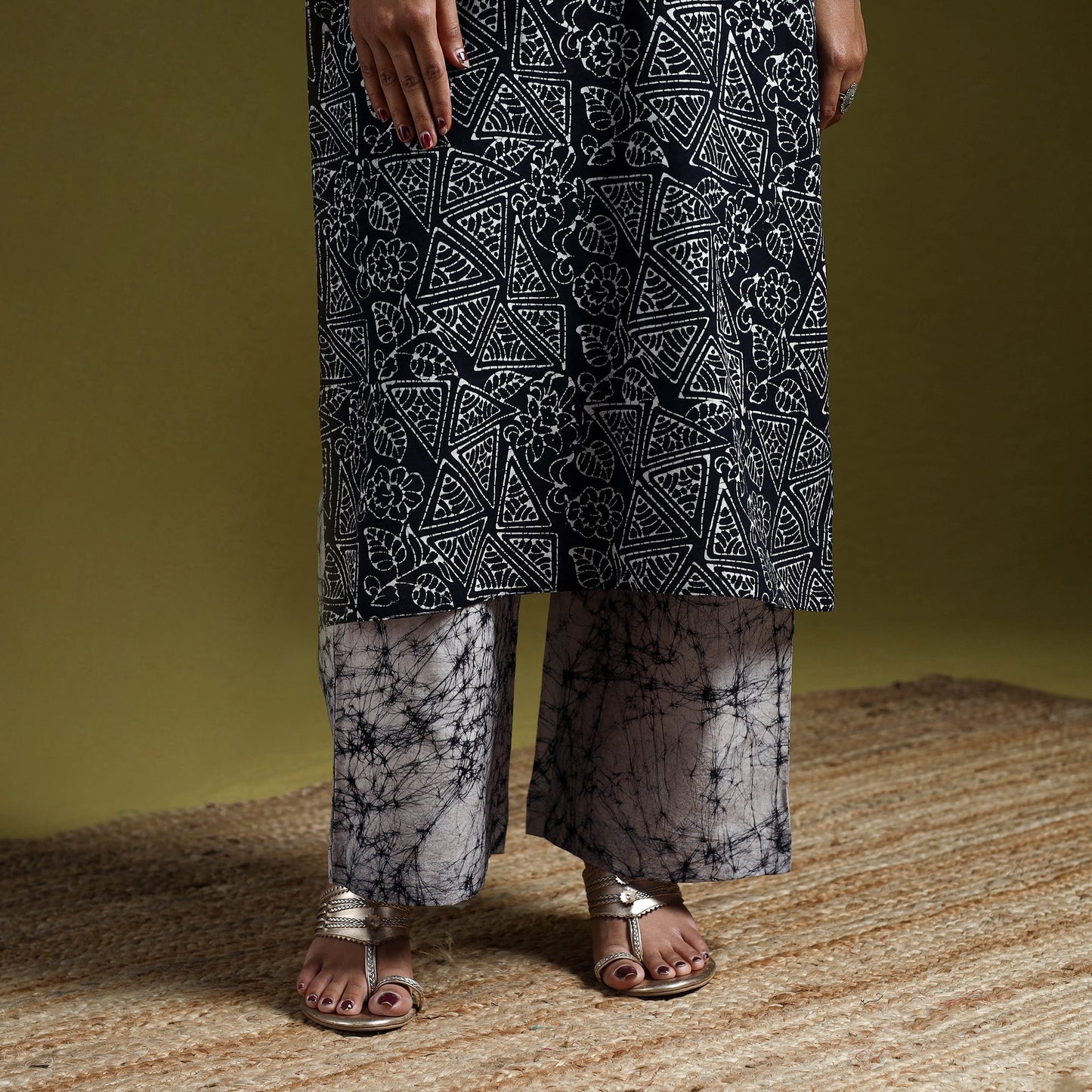 Hand block batik print cotton suit set with dupatta