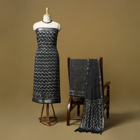 Hand batik linen 3pc unstitched dress material 28