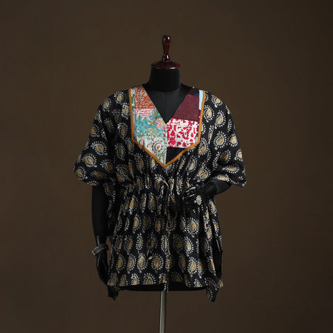 Hand block batik print patchwork cotton kaftan (short) 33