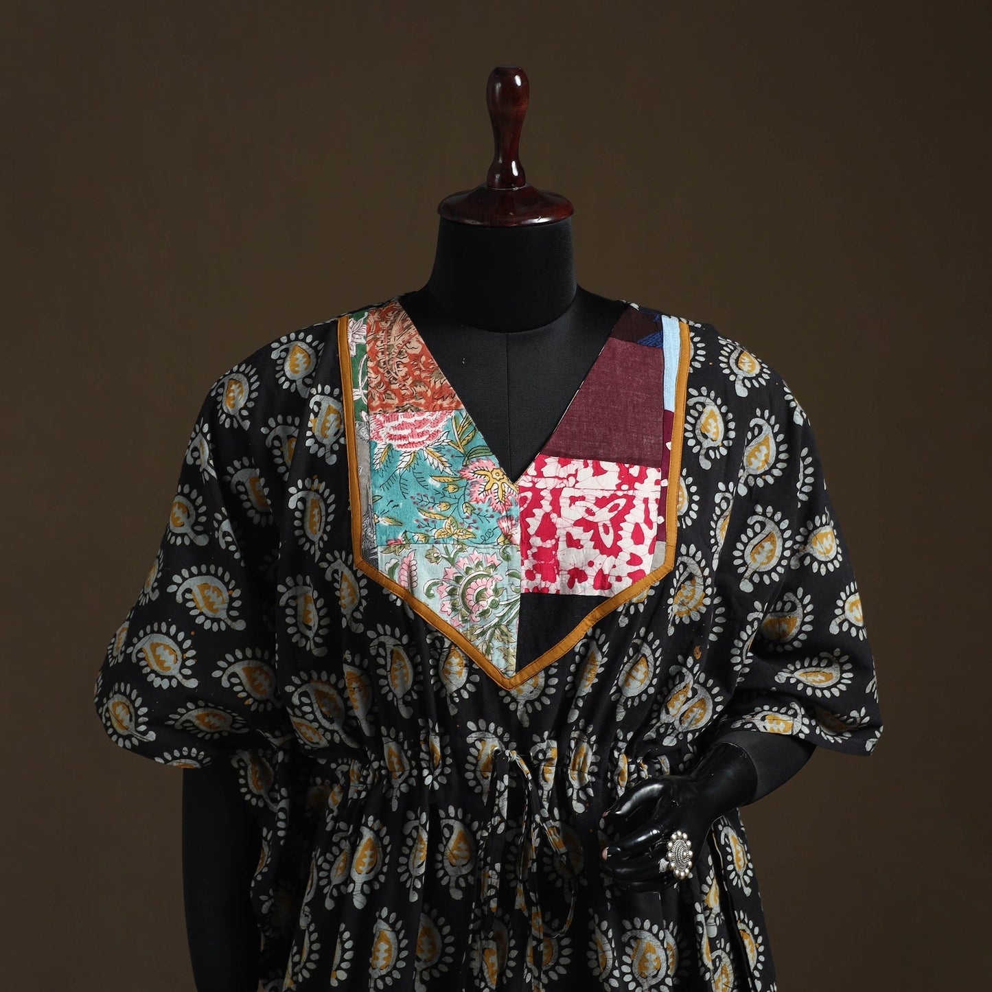 Hand block batik print patchwork cotton kaftan (short) 33