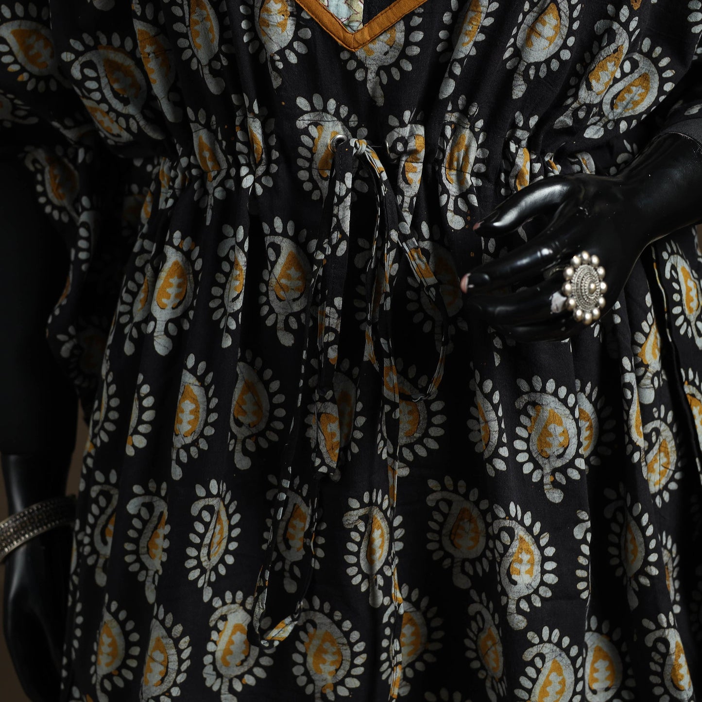 Hand block batik print patchwork cotton kaftan (short) 33
