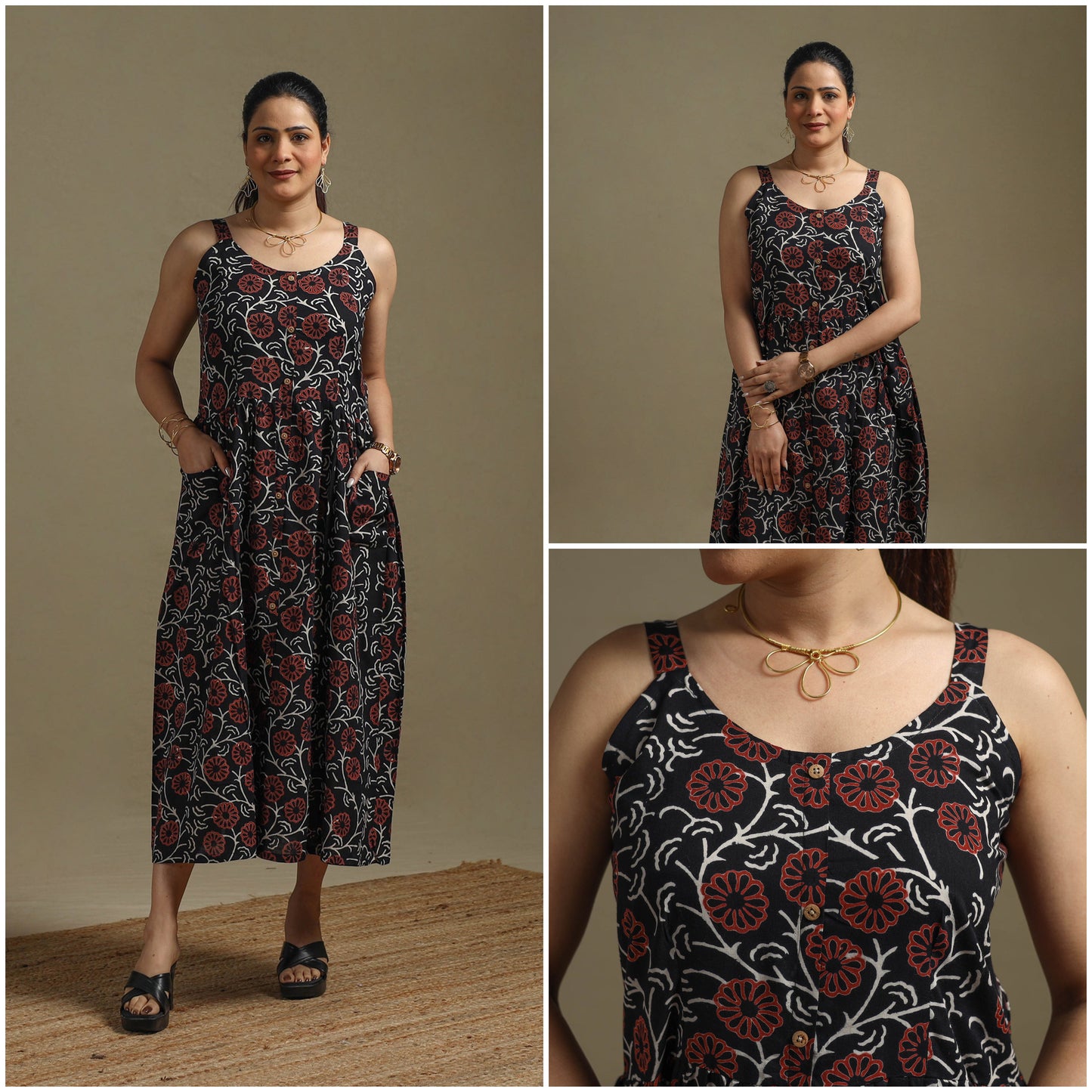 Hand cotton button down syahi begar bagru dress 02