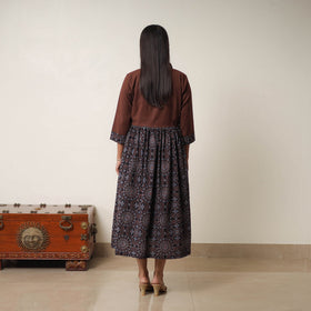 Black - Hand Block Print Cotton Flared Gher Ajrakh Dress 04