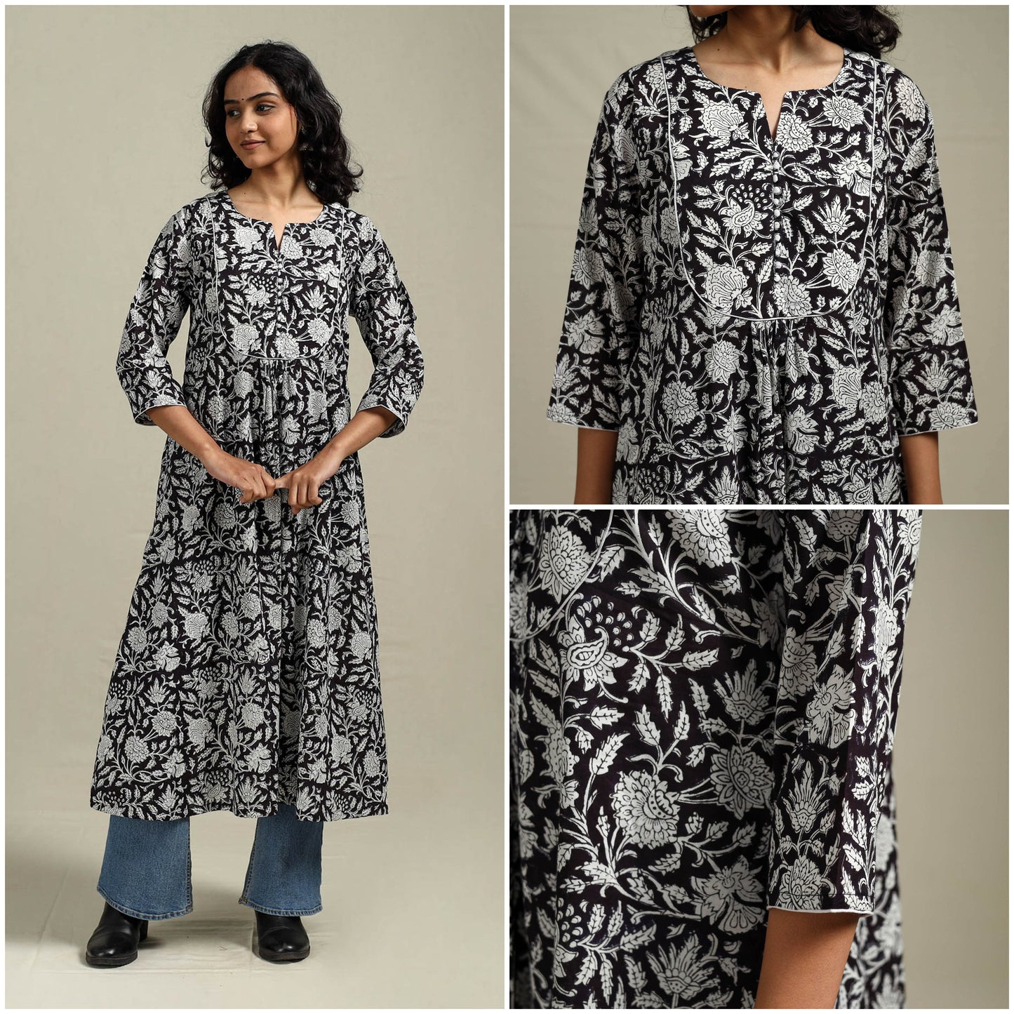 Hand cotton a-line sanganeri kurta for women 02
