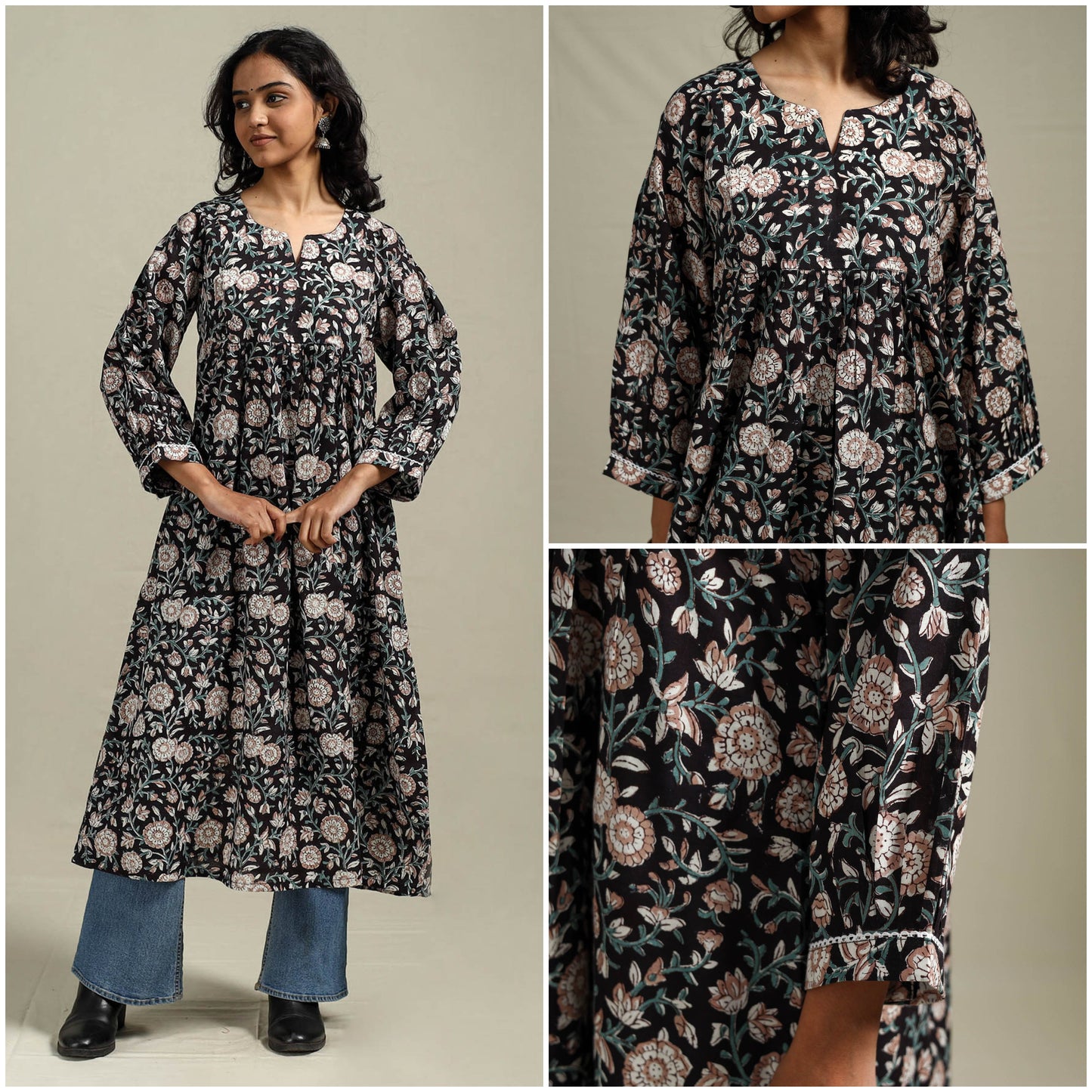 Hand cotton a-line sanganeri kurta for women 10