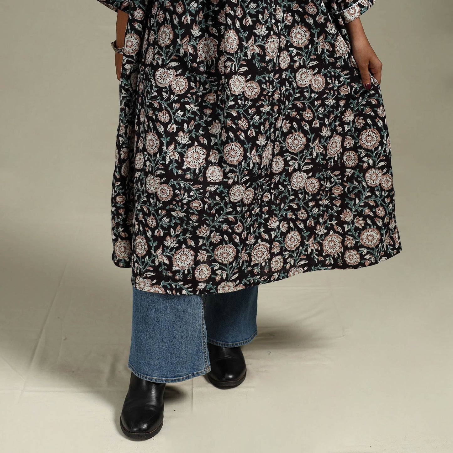Hand cotton a-line sanganeri kurta for women 10