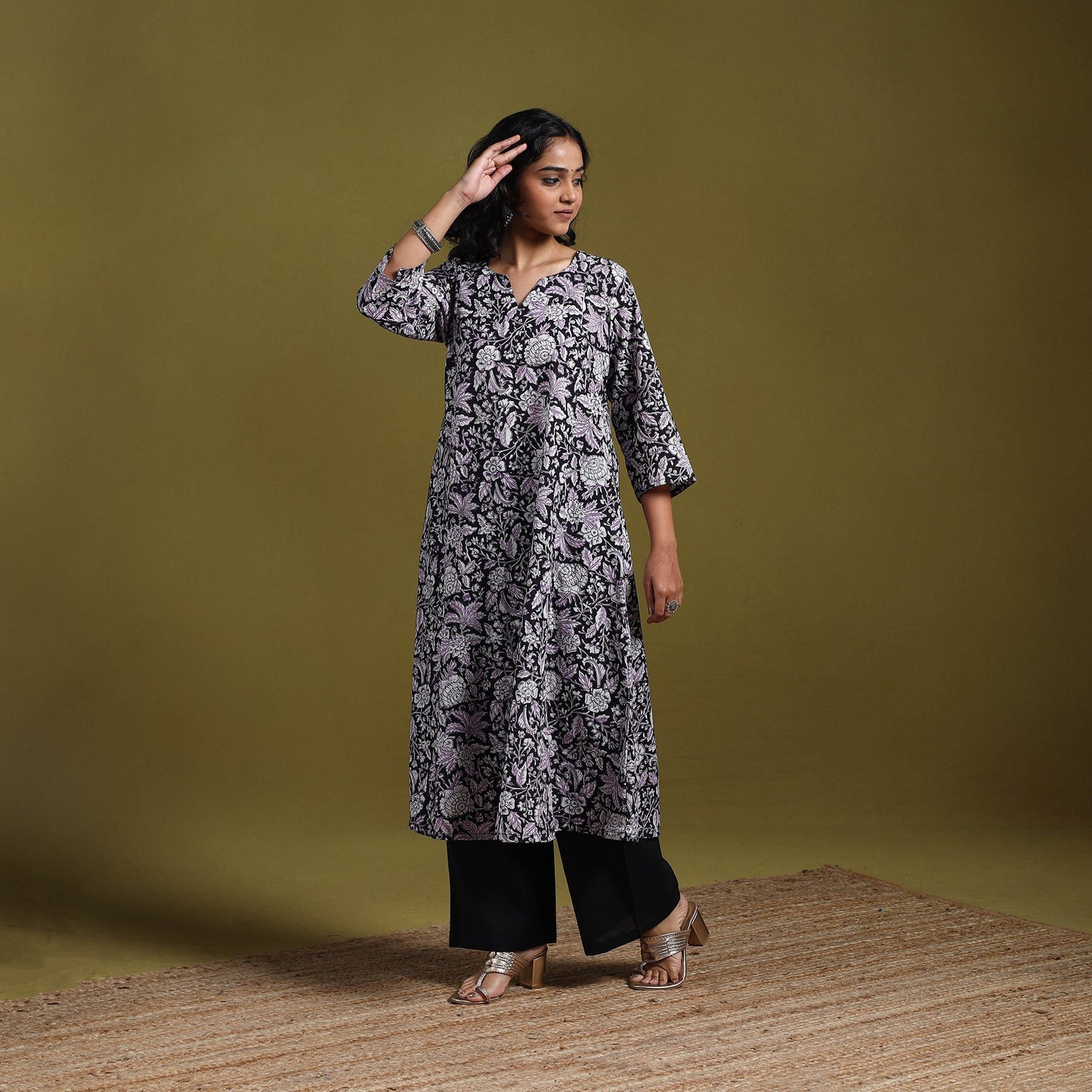 Hand cotton a-line sanganeri kurta for women 16