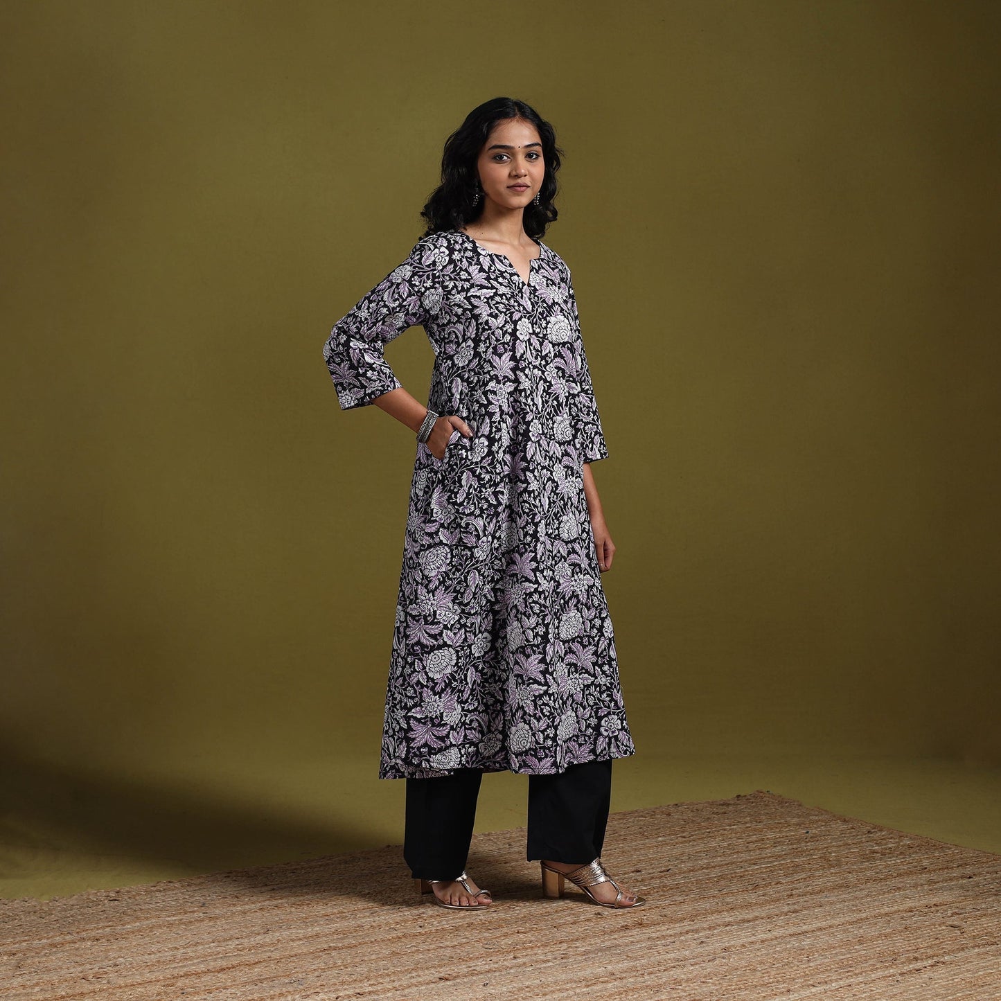 Hand cotton a-line sanganeri kurta for women 16