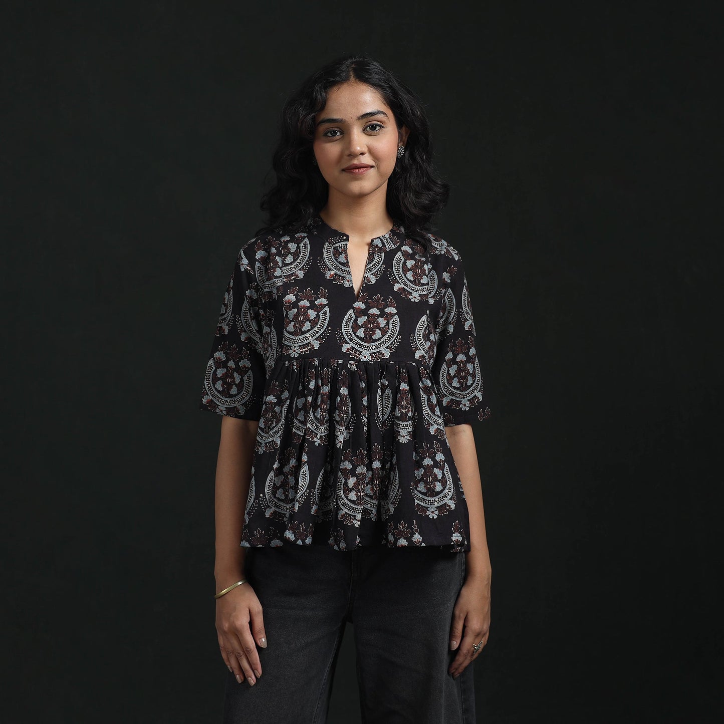 Hand block print cotton natural dyed ajrakh crop top 02