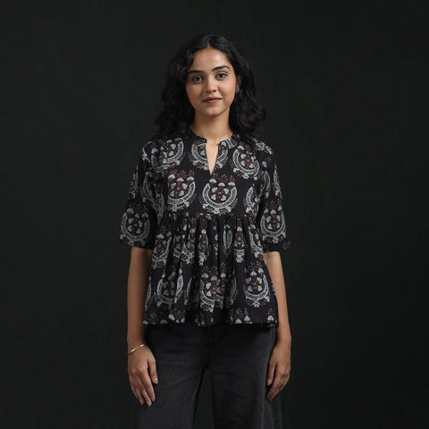 Hand block print cotton natural dyed ajrakh crop top 02