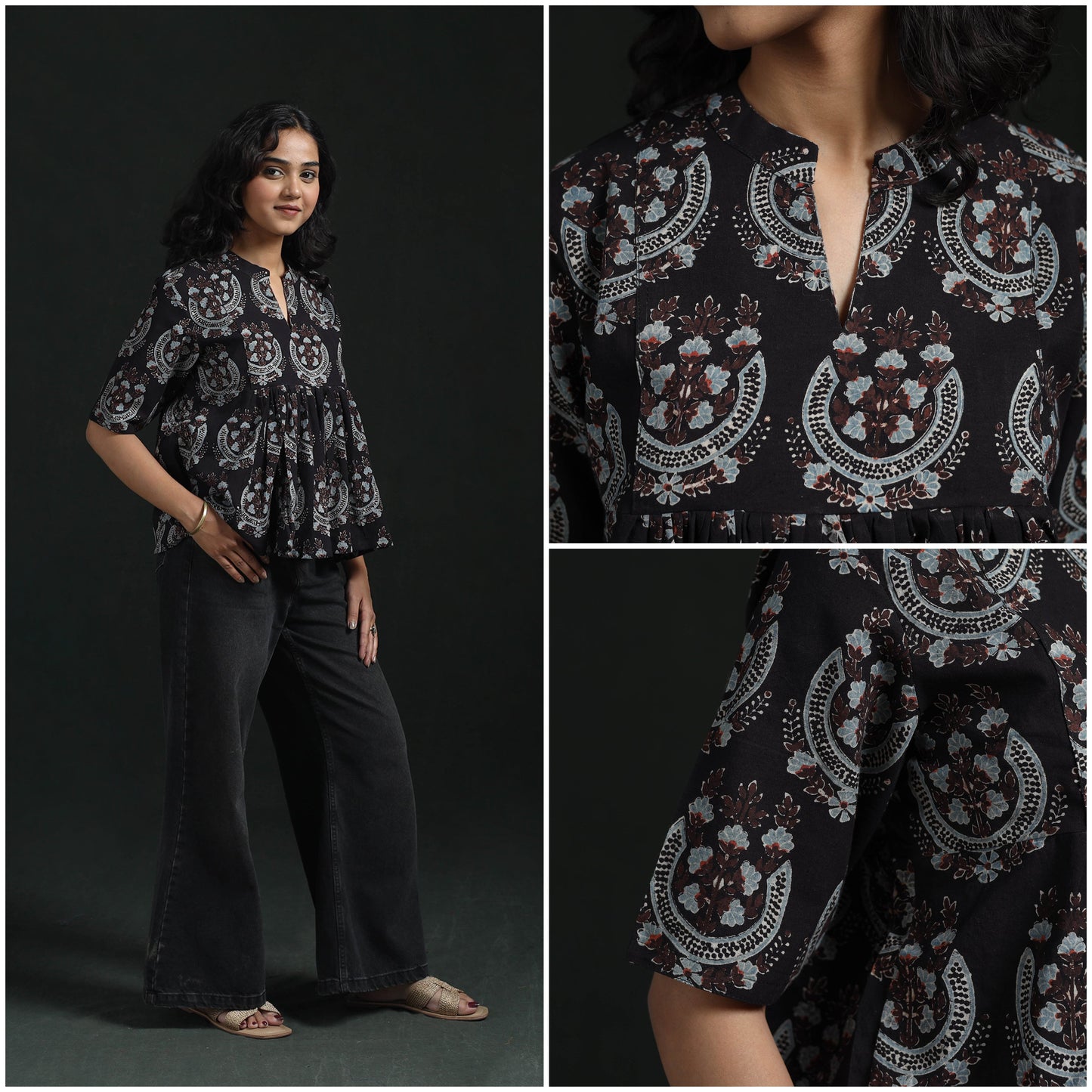 Hand block print cotton natural dyed ajrakh crop top 02