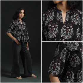 Hand block print cotton natural dyed ajrakh crop top 02