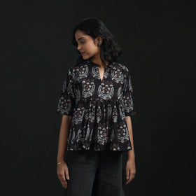 Hand block print cotton natural dyed ajrakh crop top 02