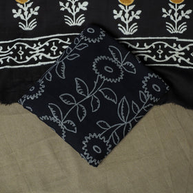 Hand block print cotton sanganeri 3pc unstitched dress