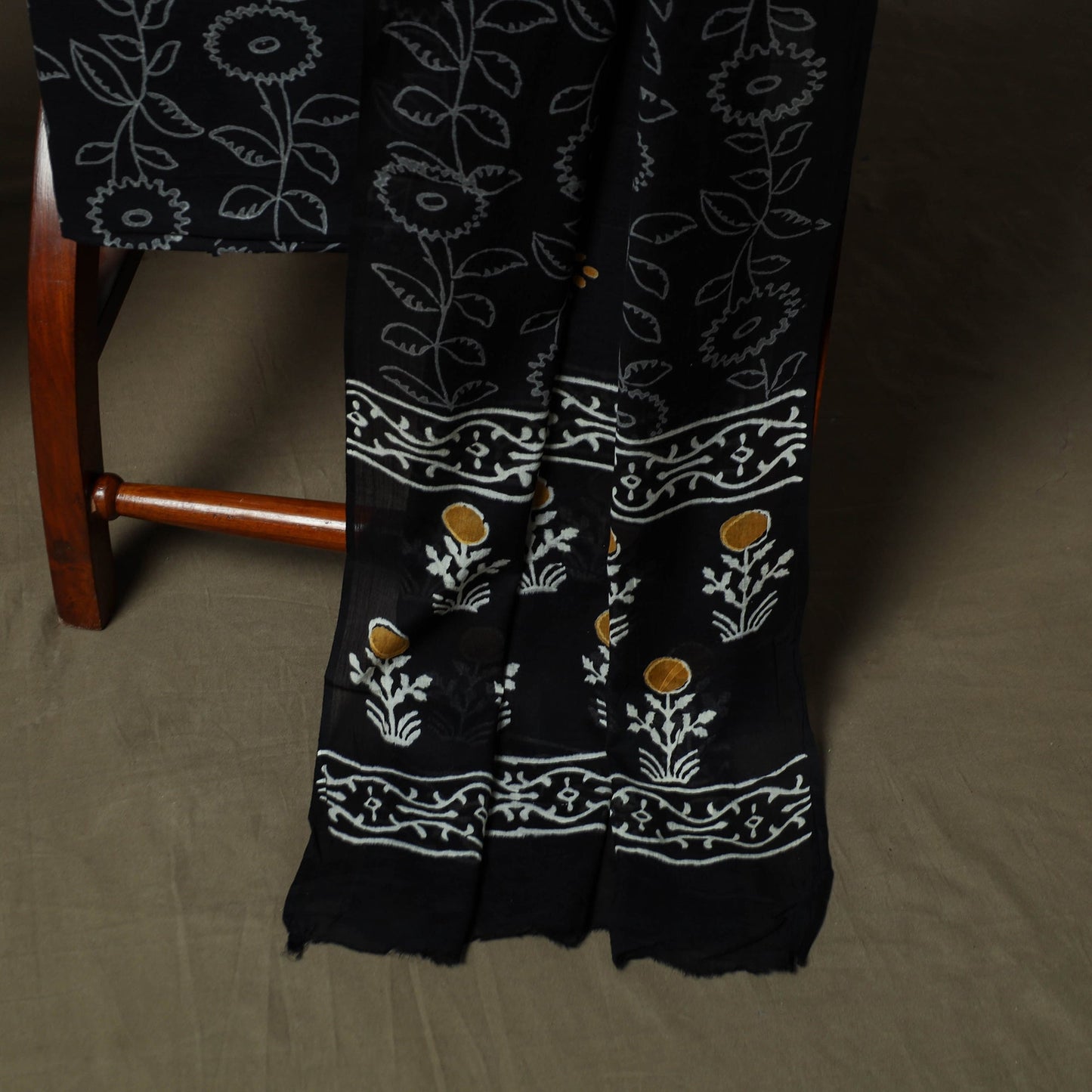 Hand block print cotton sanganeri 3pc unstitched dress