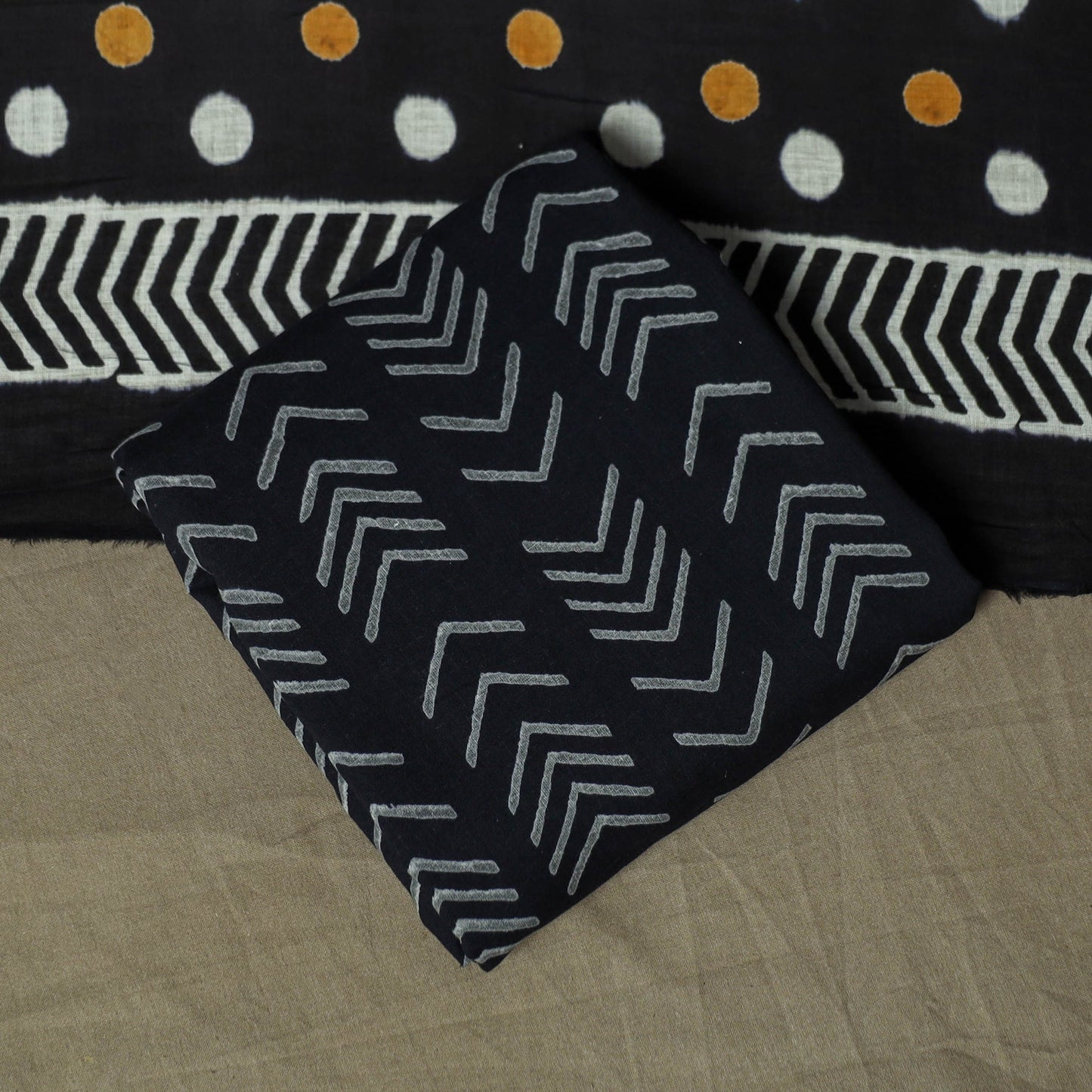 Hand block print cotton sanganeri 3pc unstitched dress