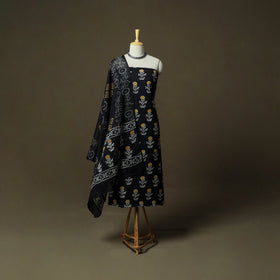 Hand block print cotton sanganeri 3pc unstitched dress