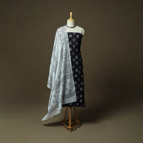 Hand block print cotton sanganeri 3pc unstitched dress