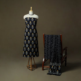 Hand block print cotton sanganeri 3pc unstitched dress