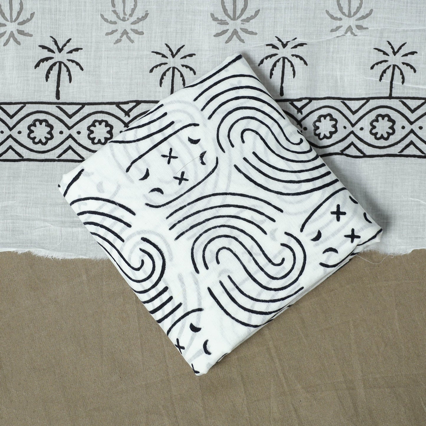 Hand block print cotton sanganeri 3pc unstitched dress
