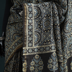 Hand block print natural dyed chanderi silk ajrakh saree 15