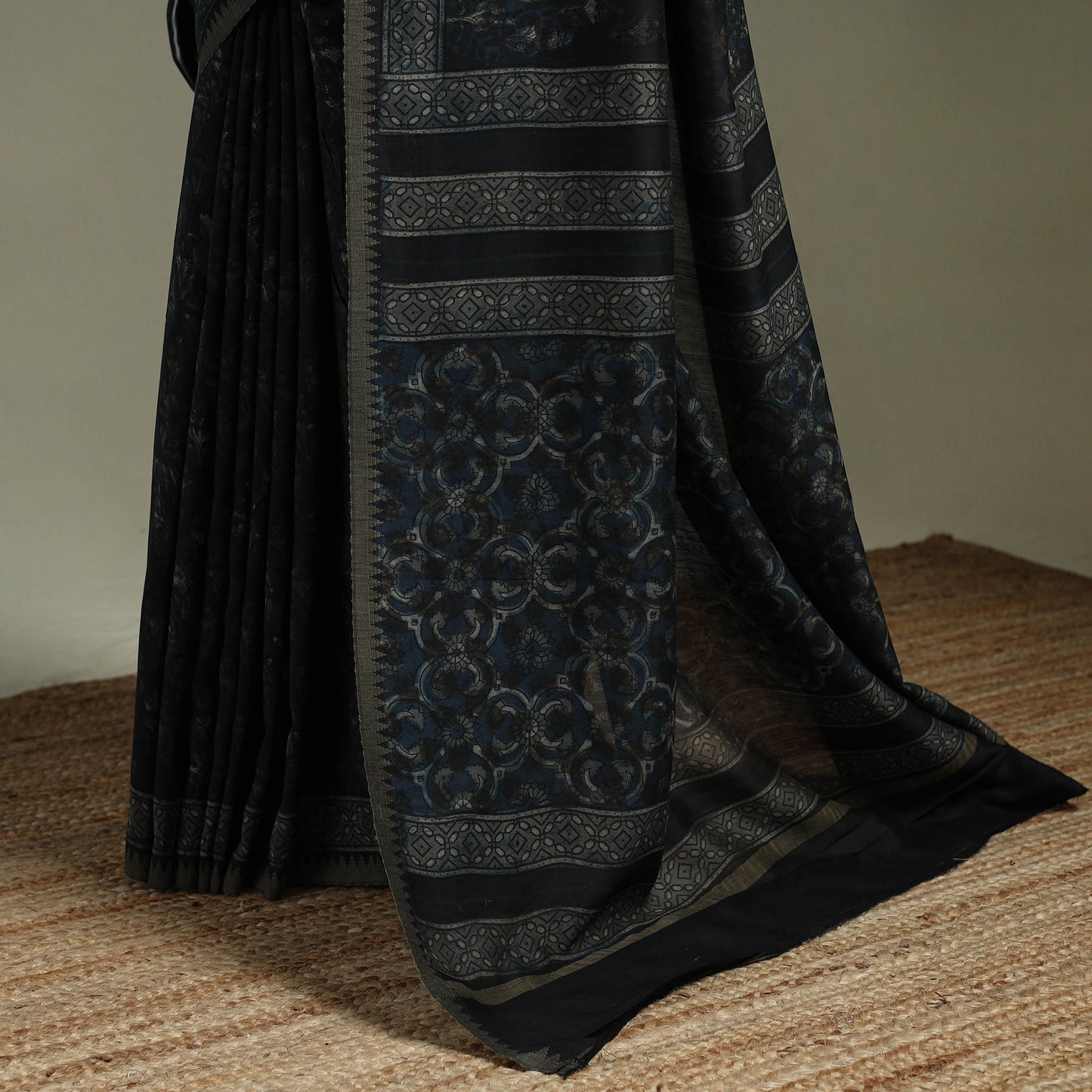 Hand block print natural dyed chanderi silk akola saree 05