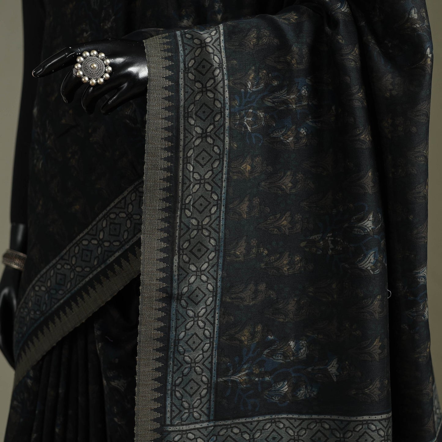 Hand block print natural dyed chanderi silk akola saree 05
