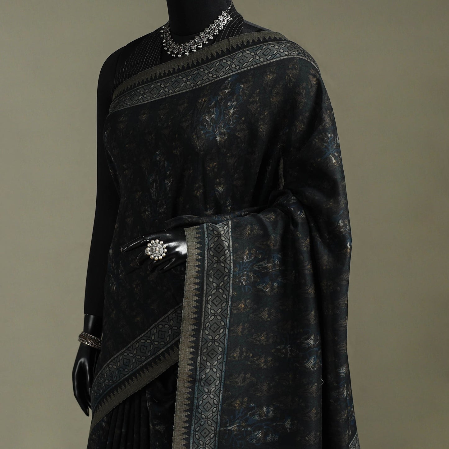 Hand block print natural dyed chanderi silk akola saree 05