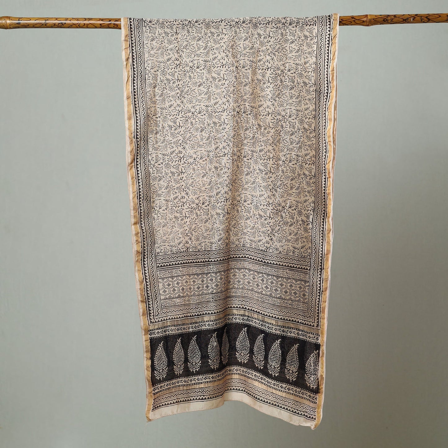 Black Bagh Hand Block Printed Chanderi Silk Stole 