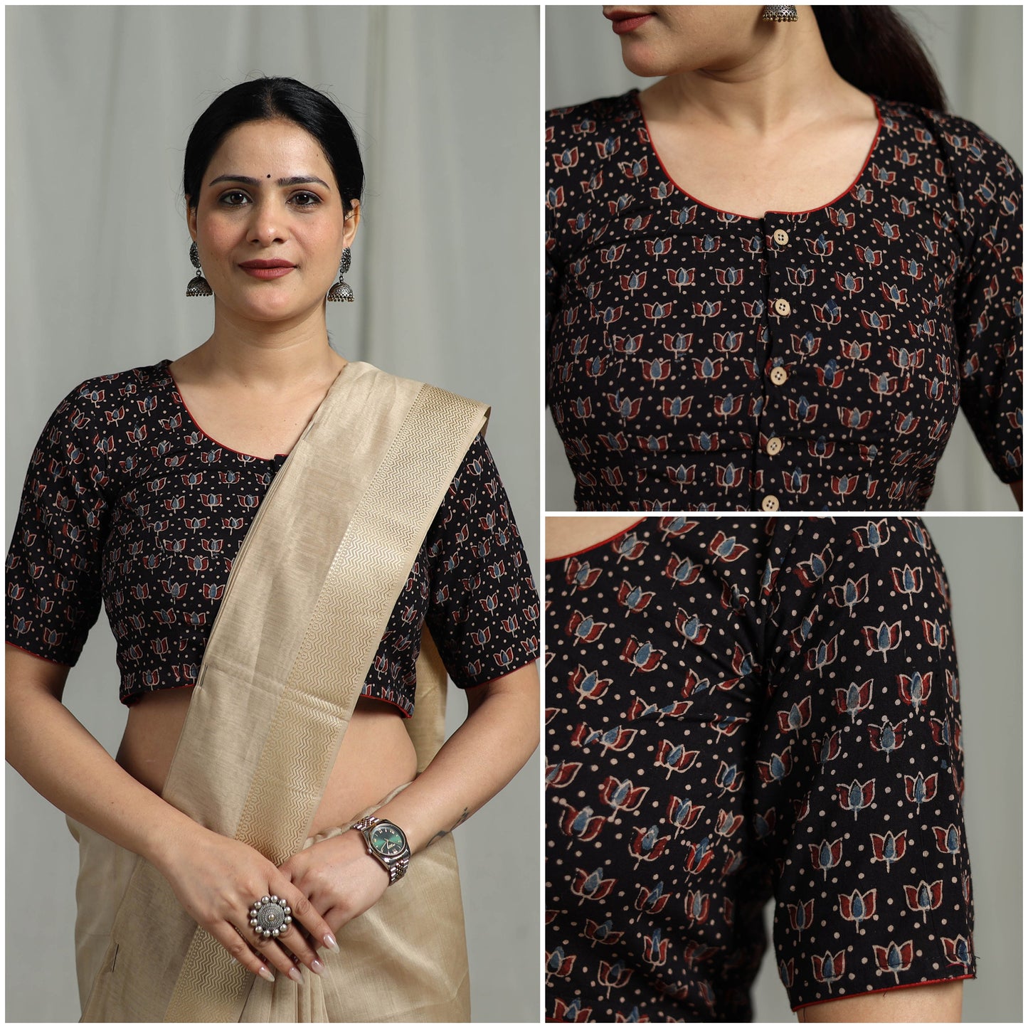 Hand natural dyed cotton readymade blouse 02 - handcrafted