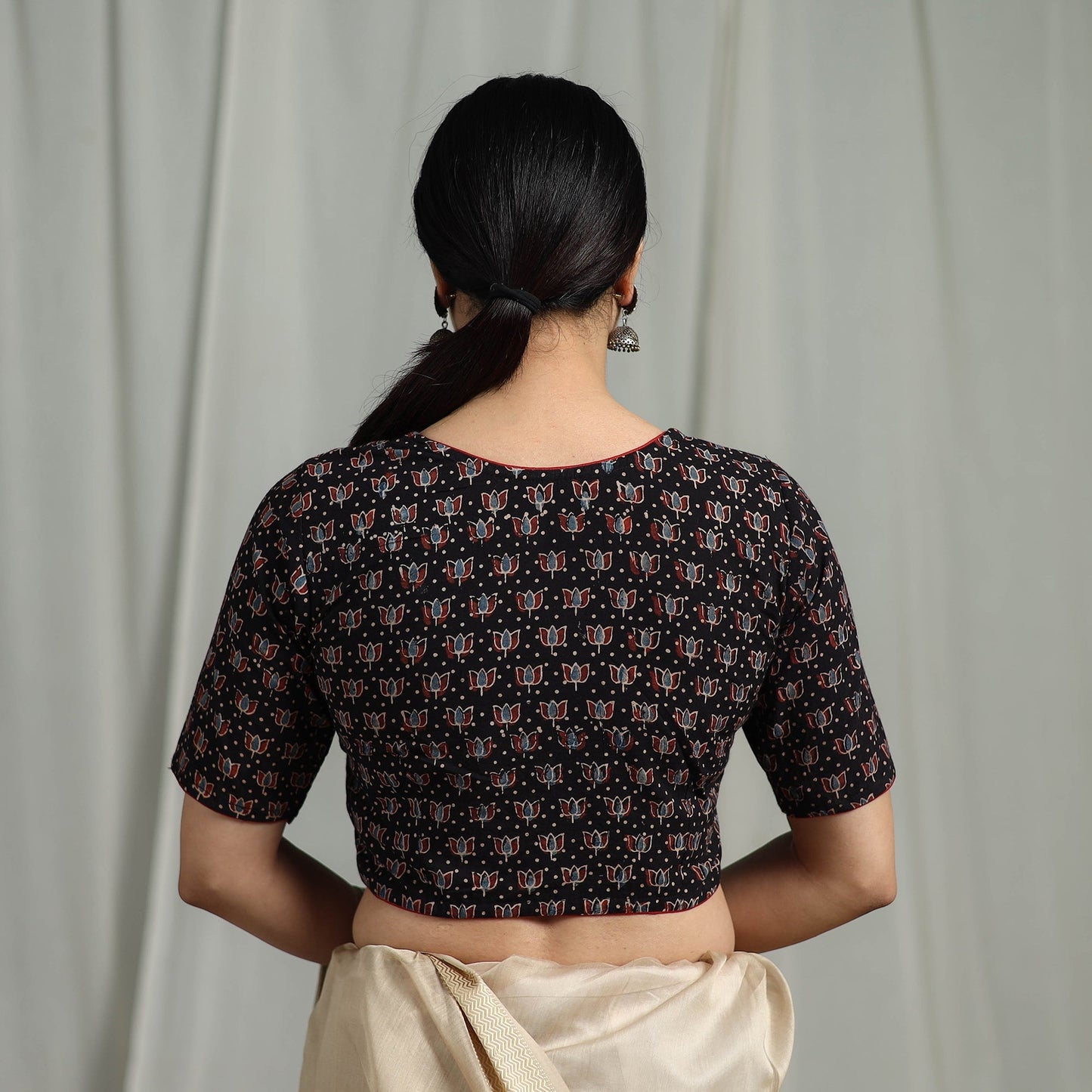 Hand natural dyed cotton readymade blouse 02 - handcrafted