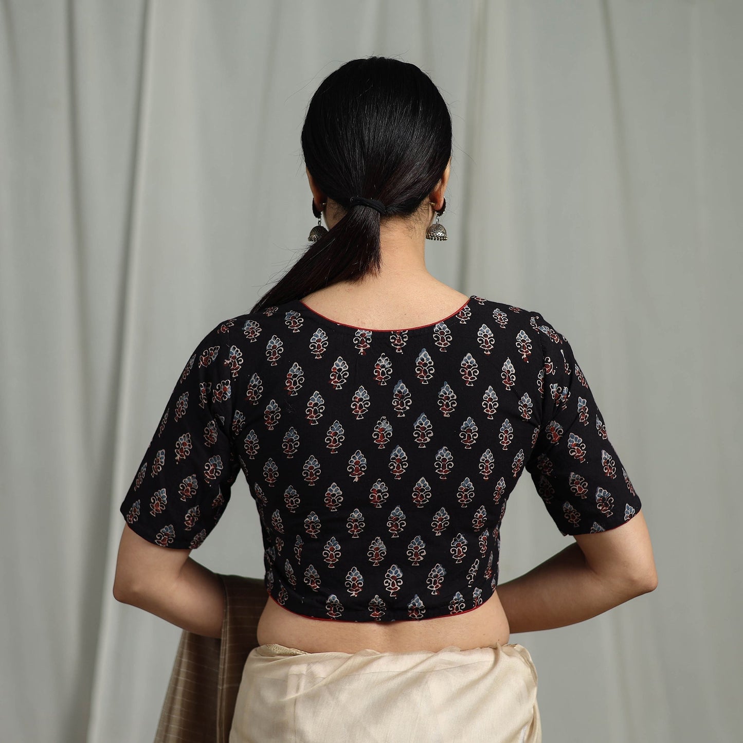 Hand natural dyed cotton readymade blouse 03 - handcrafted