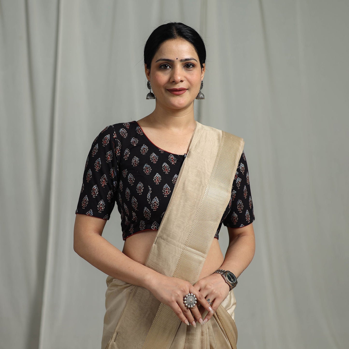 Hand natural dyed cotton readymade blouse 03 - handcrafted