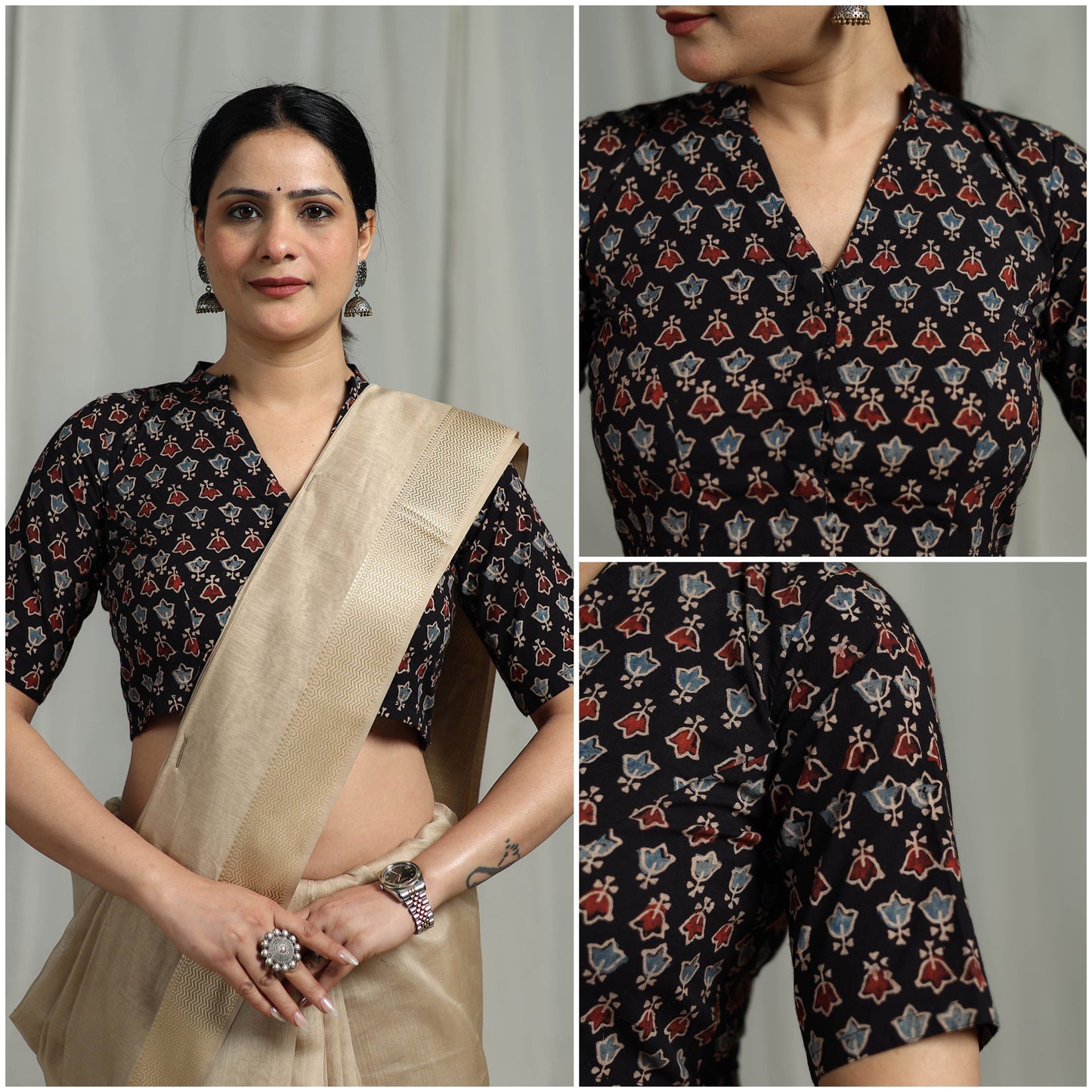 Hand natural dyed cotton readymade blouse 09 - handcrafted