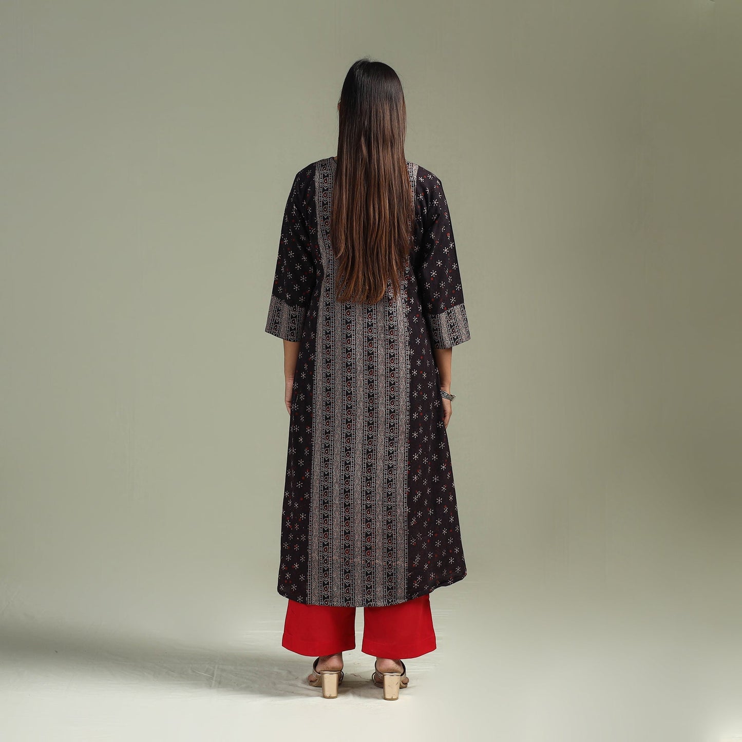 Hand block print natural dyed cotton a-line ajrakh kurta