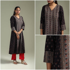 Hand block print natural dyed cotton a-line ajrakh kurta
