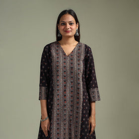 Hand block print natural dyed cotton a-line ajrakh kurta