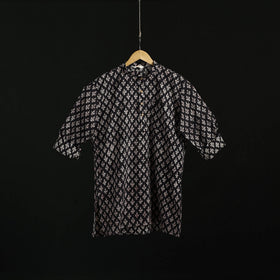 Hand block print natural dyed cotton short bagru kurta