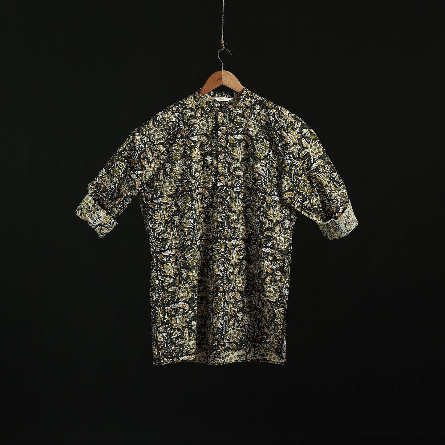 Hand block print natural dyed cotton short bagru kurta