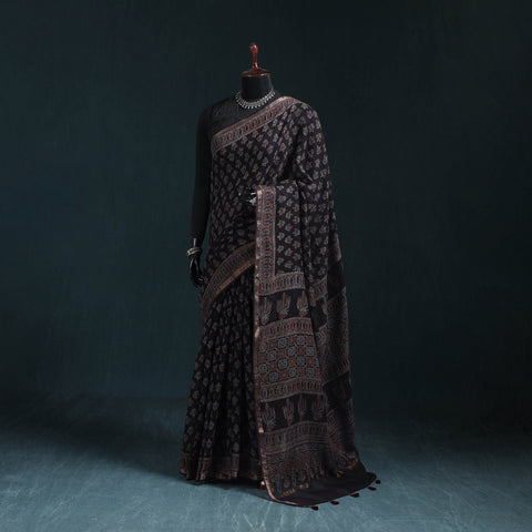 Hand block print natural dyed kota doria cotton ajrakh