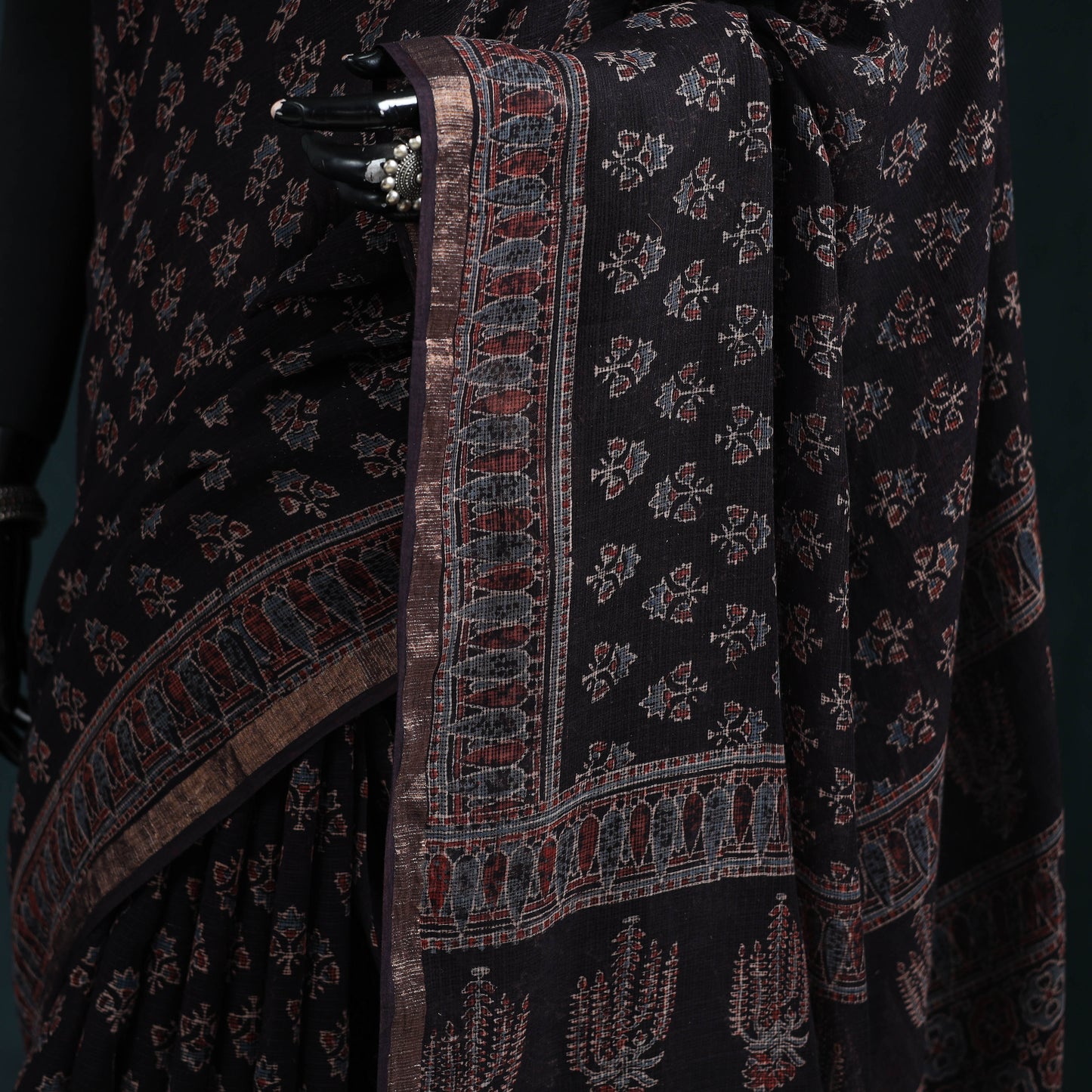 Hand block print natural dyed kota doria cotton ajrakh