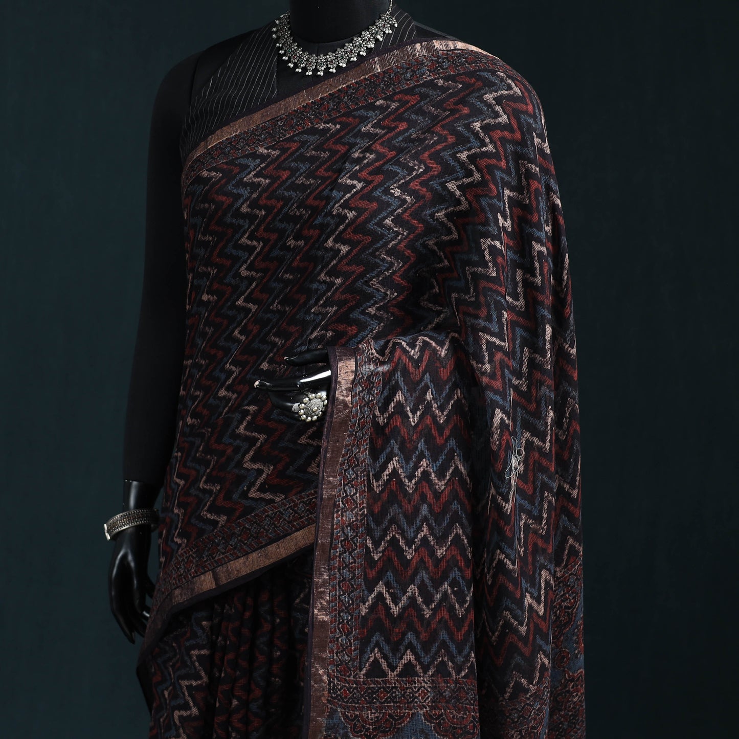 Hand block print natural dyed kota doria cotton ajrakh