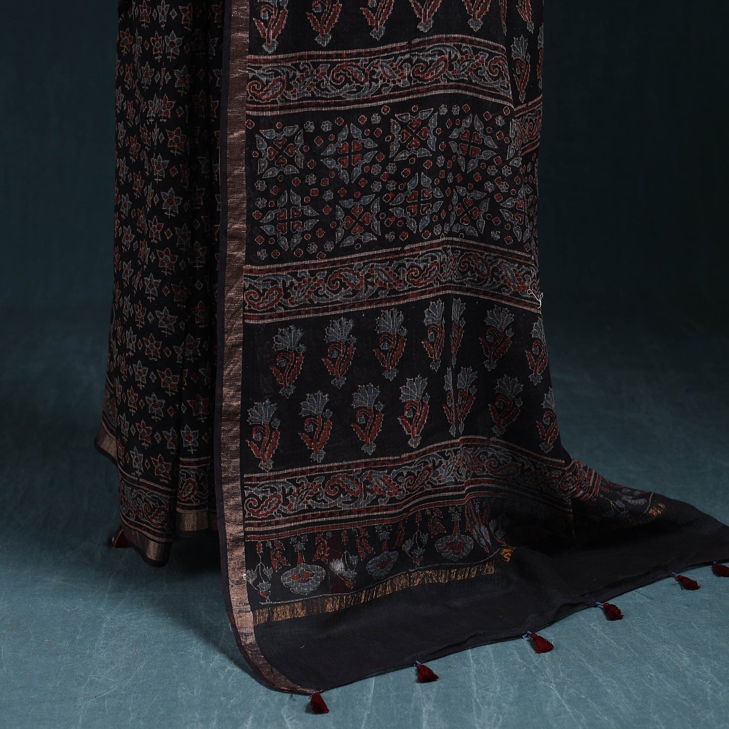 Hand block print natural dyed kota doria cotton ajrakh